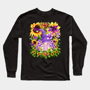 Sunflower Suicide Awareness Gnome With Purple Violet Flower Long Sleeve T-Shirt